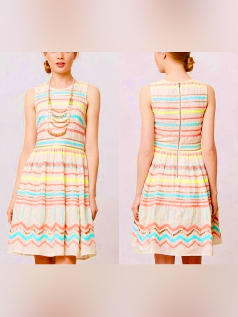Plenty by Tracy Reese Anthropologie Sunglow Dress w. Multi Color Embroidery Sz 4